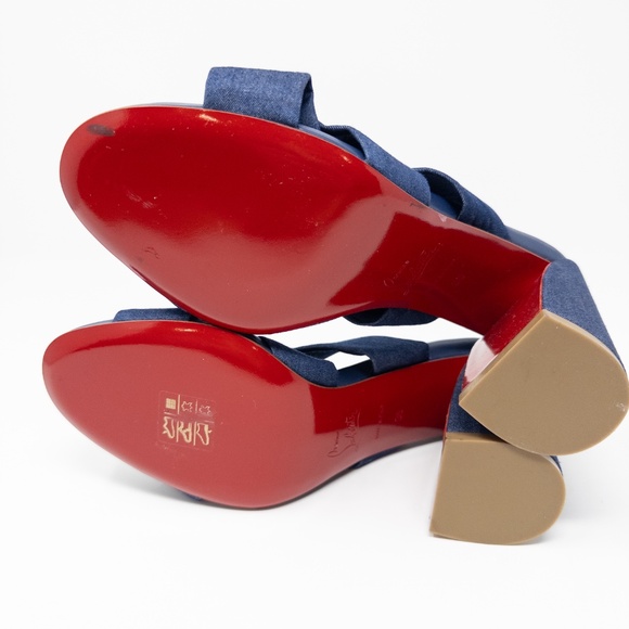 Christian Louboutin Denim Disco Club Sandals Mules Block Heels Size 36 EU - Picture 6 of 8